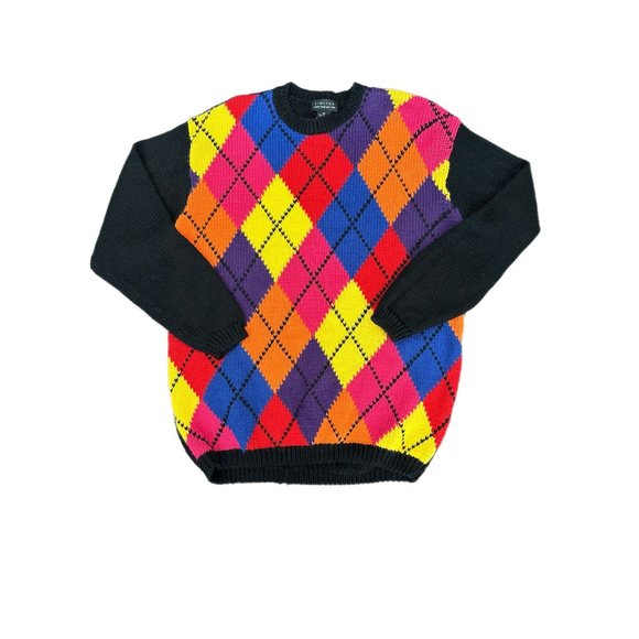 90s Limited Bold Colorful Argyle Knitted Crewneck Wool Sweater | Size XS - Picture 5 of 7